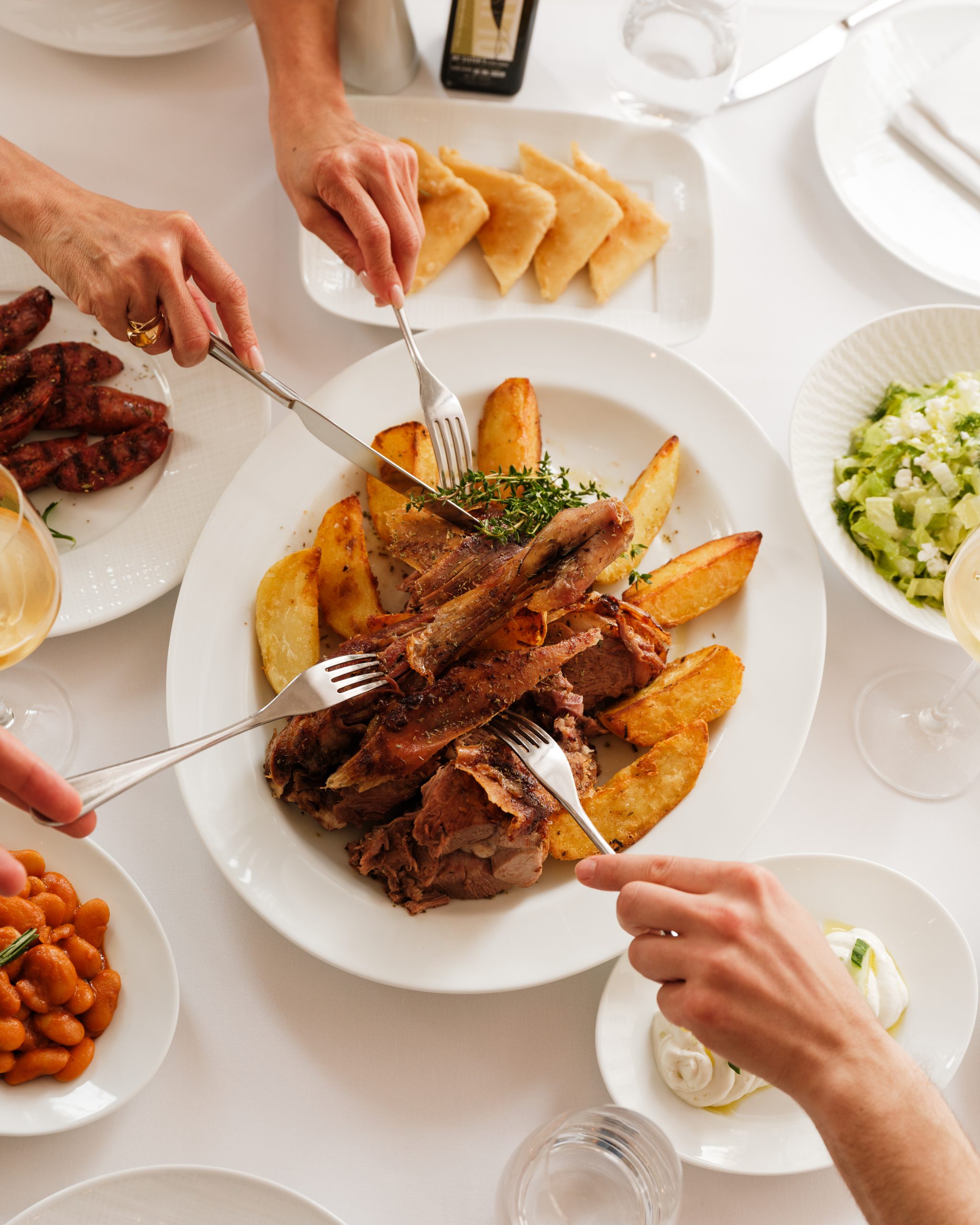Greek Sunday Roast shared family style at estiatorio Milos London